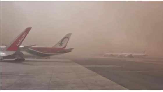 توقف حركة الطيران بمطار محمد الخامس بسبب العاصفة الرملية(صور)